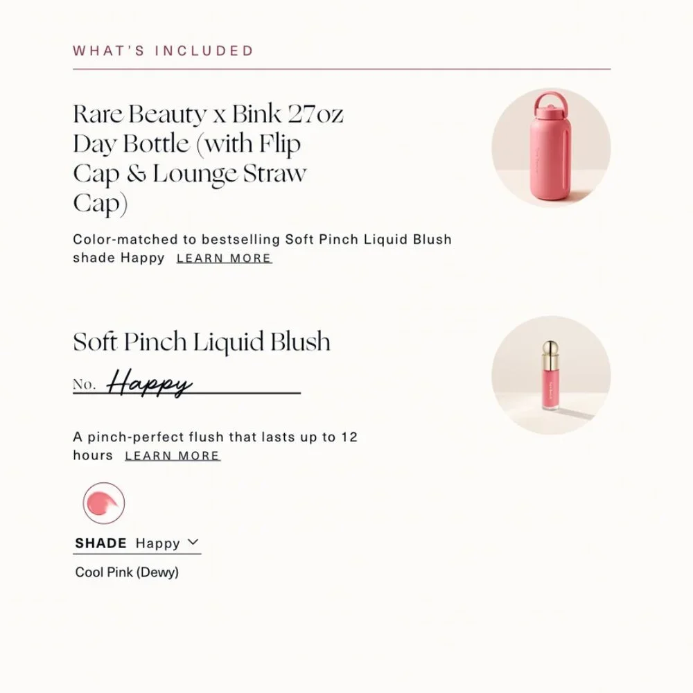 NWT Rare Beauty x Bink: 27oz Bottle & Blush Bundle – HAPPY